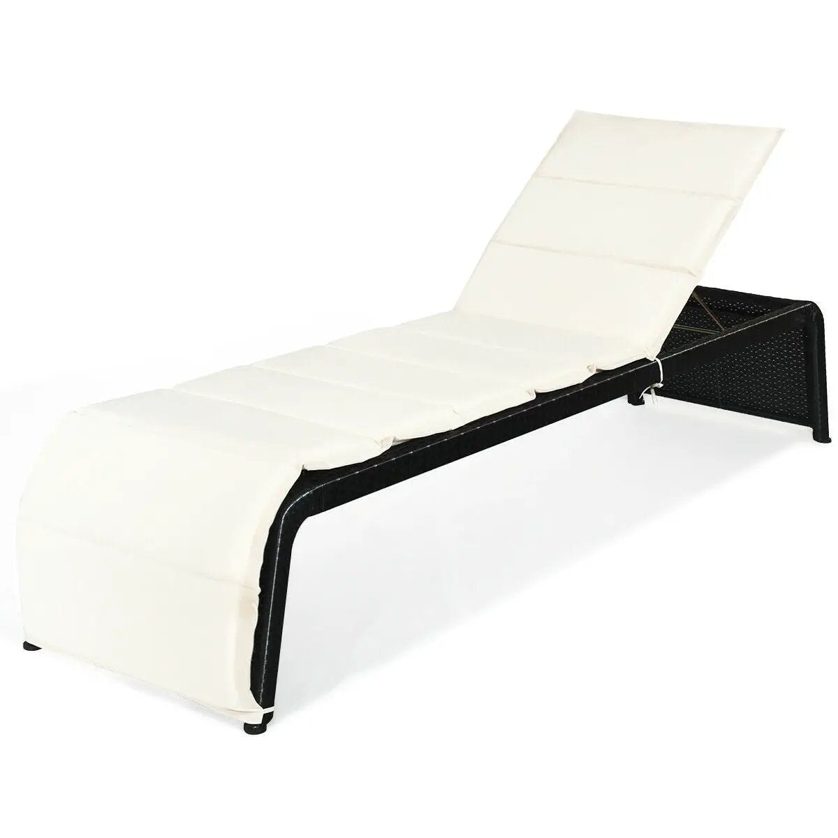 Patio Rattan Lounge Chair Back Adjustable Chaise Recliner with Cushioned, photo 8 of 10