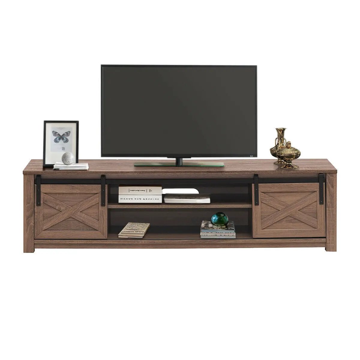 65 Inch Flat Sliding Barn Door TV Stand, photo 3 of 16