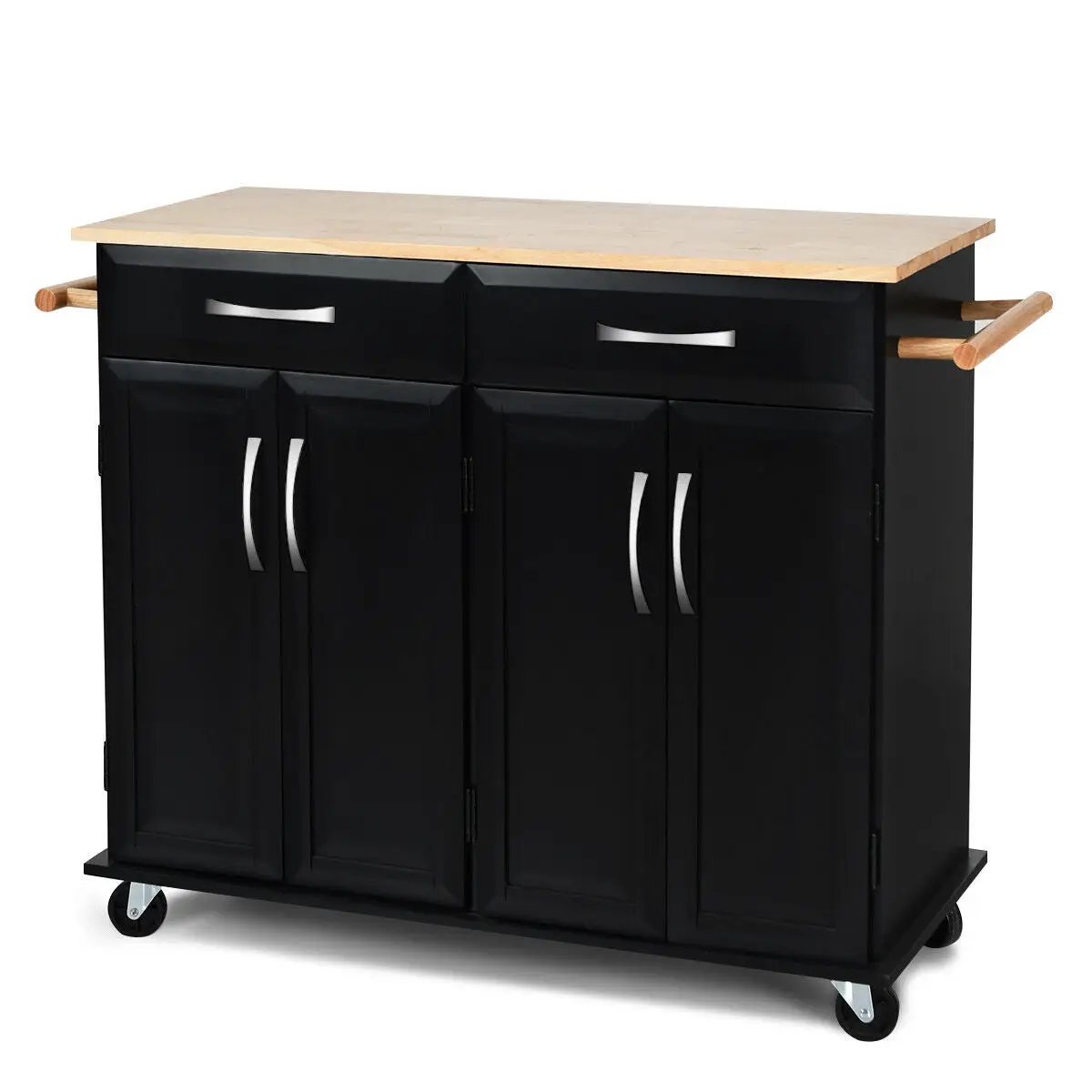 Wood Top Rolling Kitchen Trolley Island Cart Storage Cabinet by DirectDeals