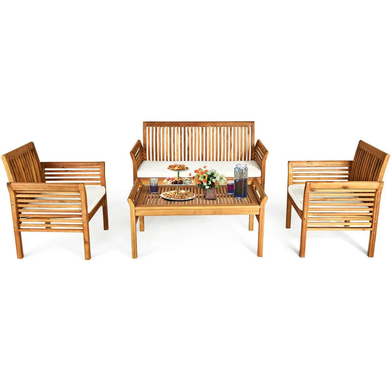 4 Pieces Outdoor Acacia Wood Sofa Furniture Set by DirectDeals