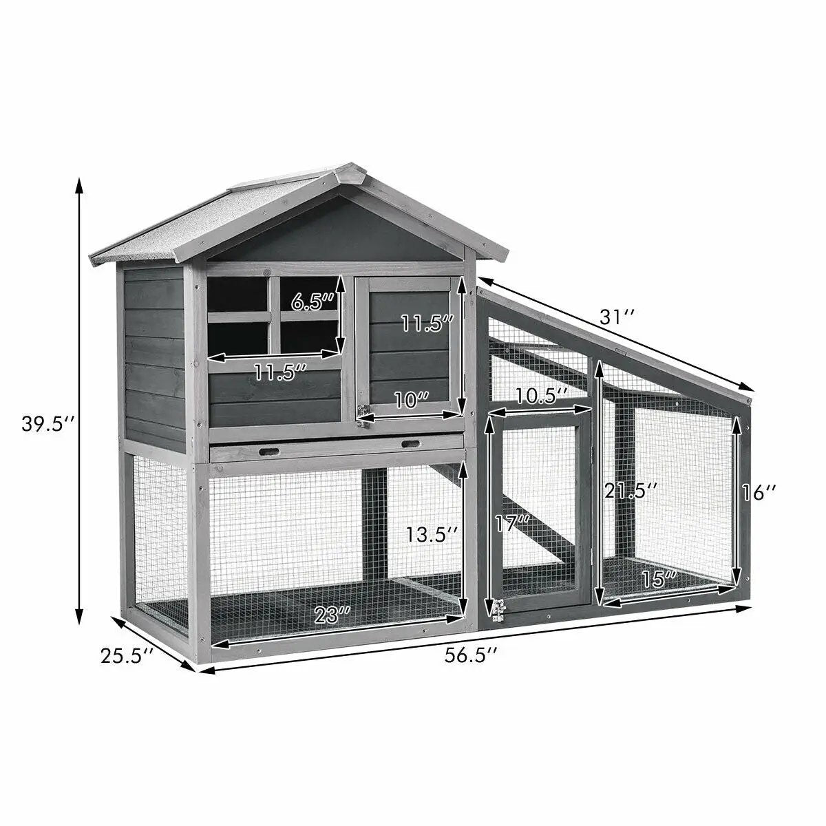 Wooden 56.5 Inch Length Rabbit Hutch with Pull out Tray and Ramp by DirectDeals