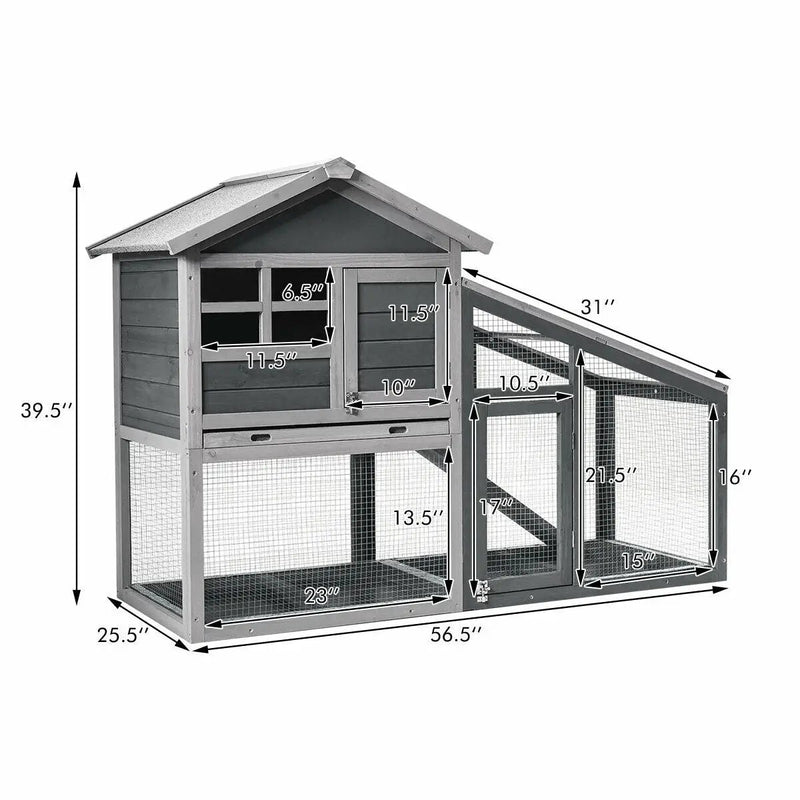 Wooden 56.5 Inch Length Rabbit Hutch with Pull out Tray and Ramp by DirectDeals