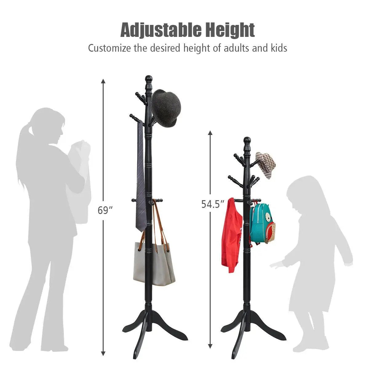 Entryway Height Adjustable Coat Stand with 9 Hooks by DirectDeals