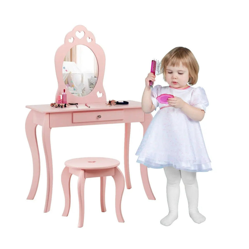 Kids Princess Makeup Dressing Play Table Set with Mirror by DirectDeals