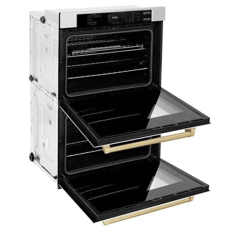 ZLINE 30"Professional True Convection Double Wall Oven, Air Fry, Self Clean, White Matte, Champagne Bronze WADZ-WM-30-CB by Farmhouse Kitchen and Bath
