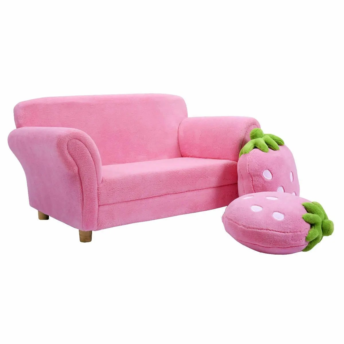 Kids Strawberry Armrest Chair Sofa with 2 Cute Strawberry Pillows-Pink by DirectDeals