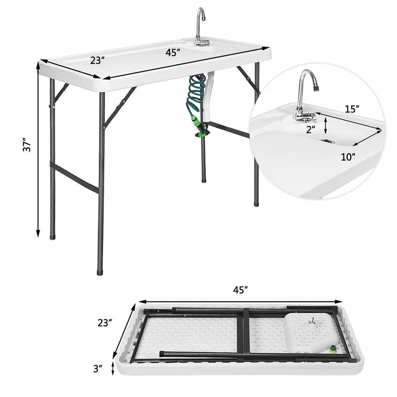 Folding Cleaning Sink Faucet Cutting Camping Table with Sprayer by DirectDeals