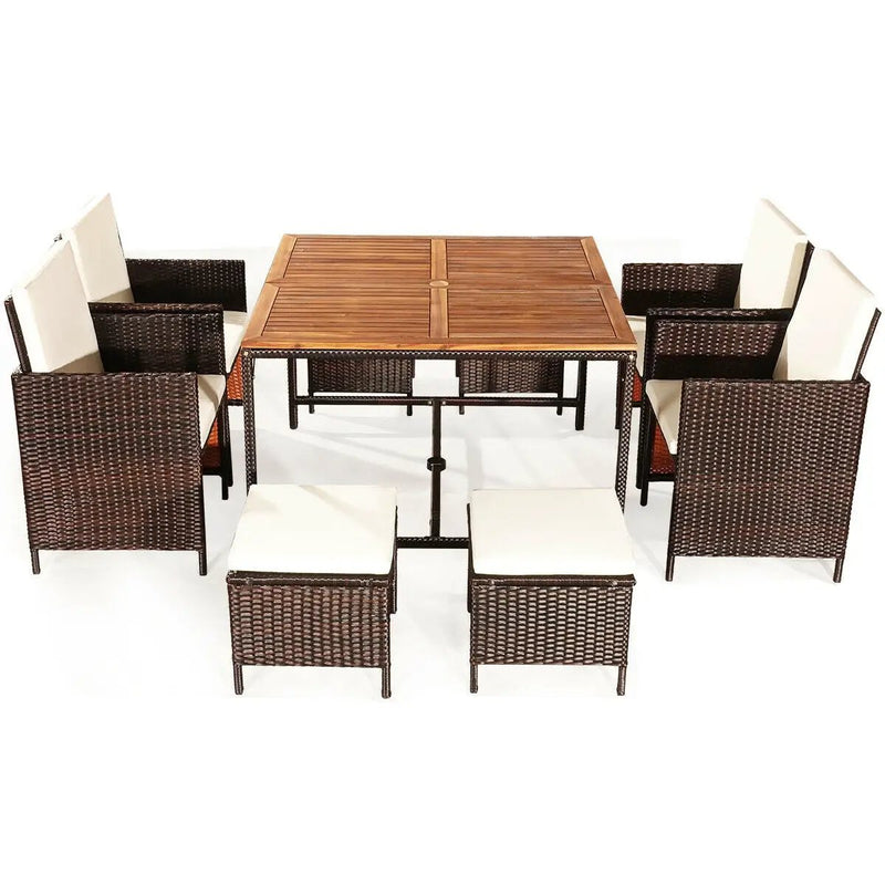 9 Pieces Patio Rattan Dining Cushioned Chairs Set by DirectDeals