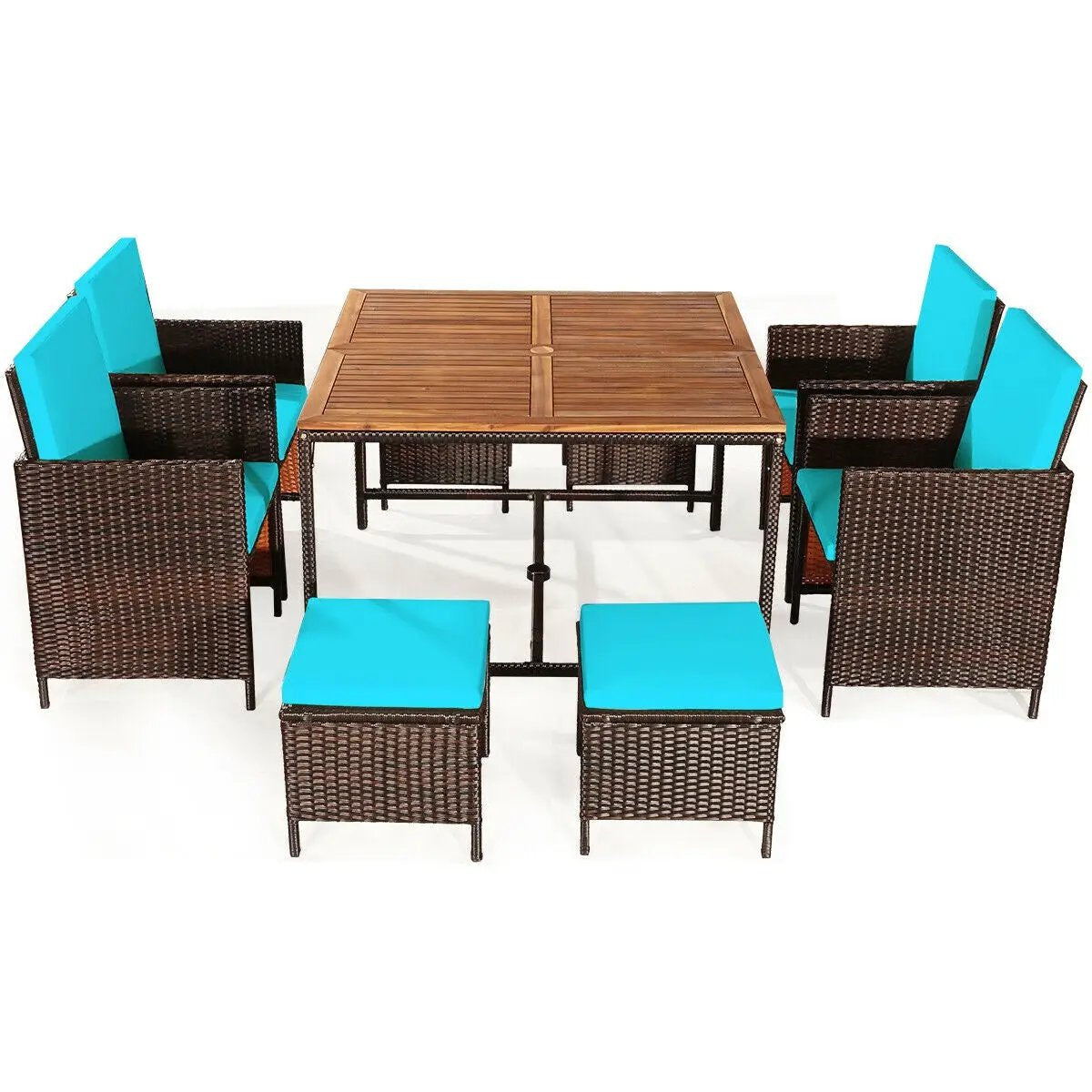 9 Pieces Patio Rattan Dining Cushioned Chairs Set by DirectDeals
