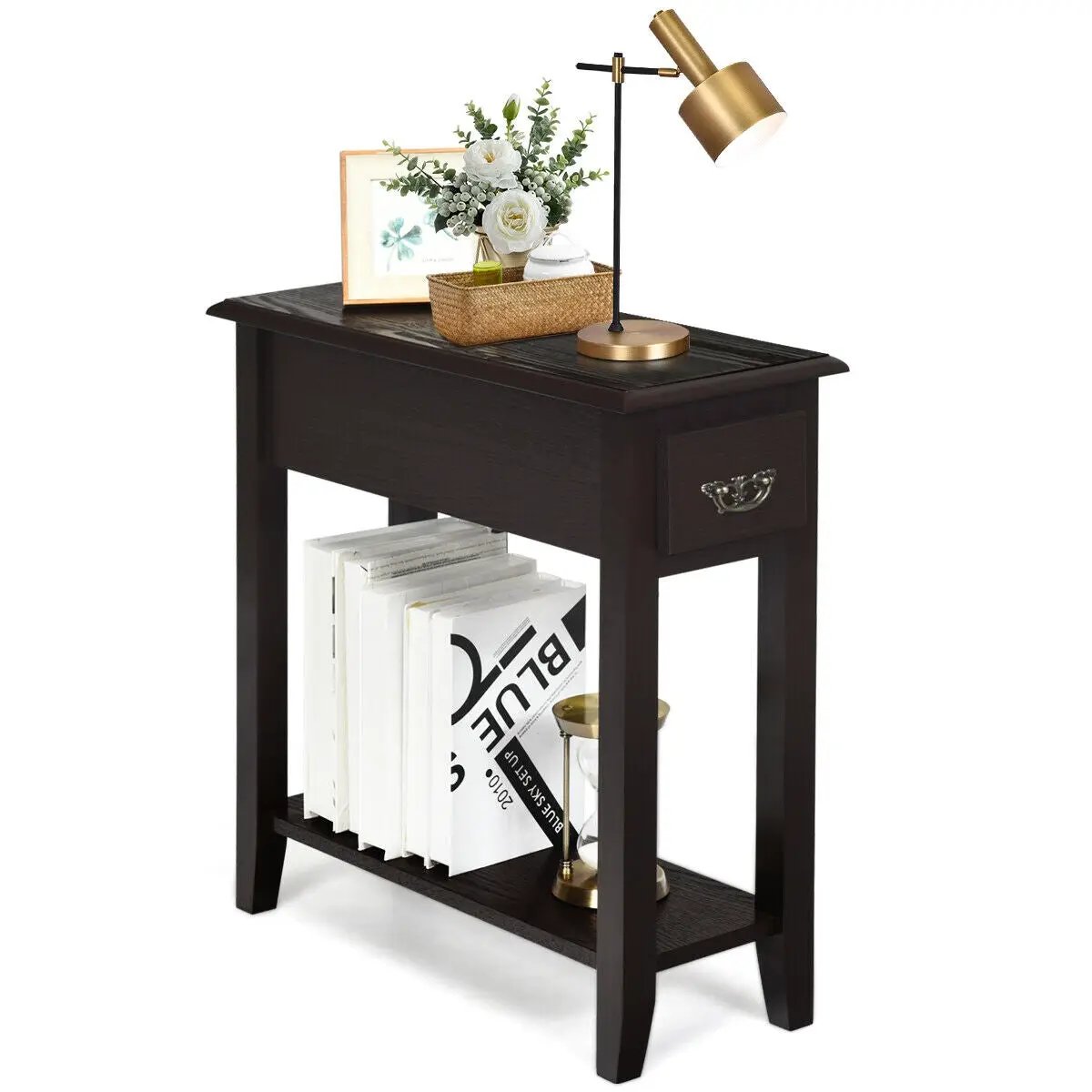 End Table Bedside Sofa End Table Narrow Nightstand with Wooden Legs, photo 9 of 11