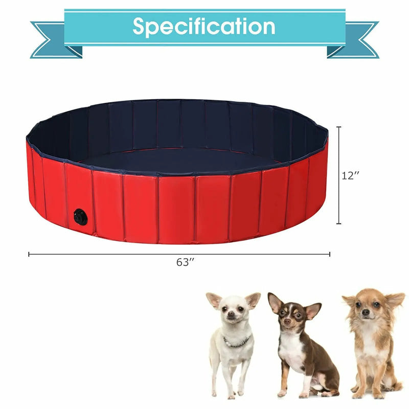 63 Inch Foldable Leakproof Dog Pet Pool Bathing Tub Kiddie Pool for Dogs Cats and Kids by DirectDeals