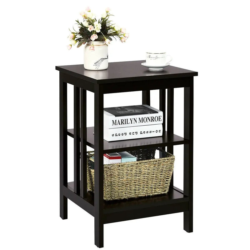3-Tier Nightstand Sofa Side Table with Baffles and Round Corners by DirectDeals