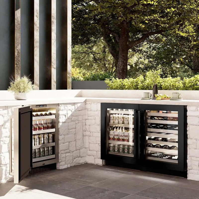 ZLINE 24" Touchstone 151 Can Beverage Fridge Black Stainless Steel Glass Door RBSO-BS-24 by Farmhouse Kitchen and Bath