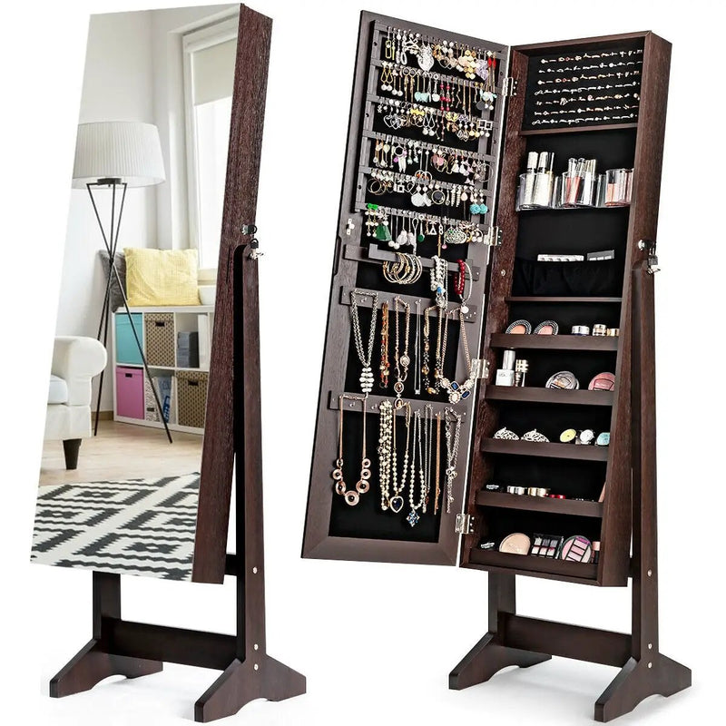 Standing Jewelry Armoire Cabinet with Full Length Mirror by DirectDeals