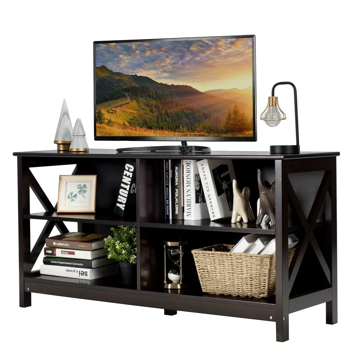 Wooden TV Stand Entertainment for TVs up to 55 Inch with X-Shaped Frame, photo 8 of 32