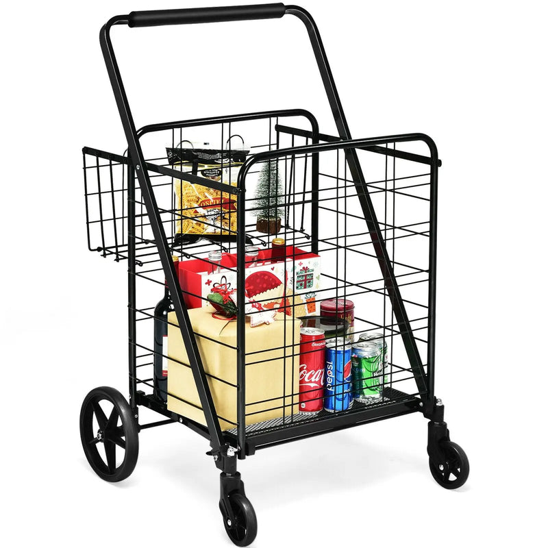 Heavy Duty Folding Utility Shopping Double Cart-Black by DirectDeals