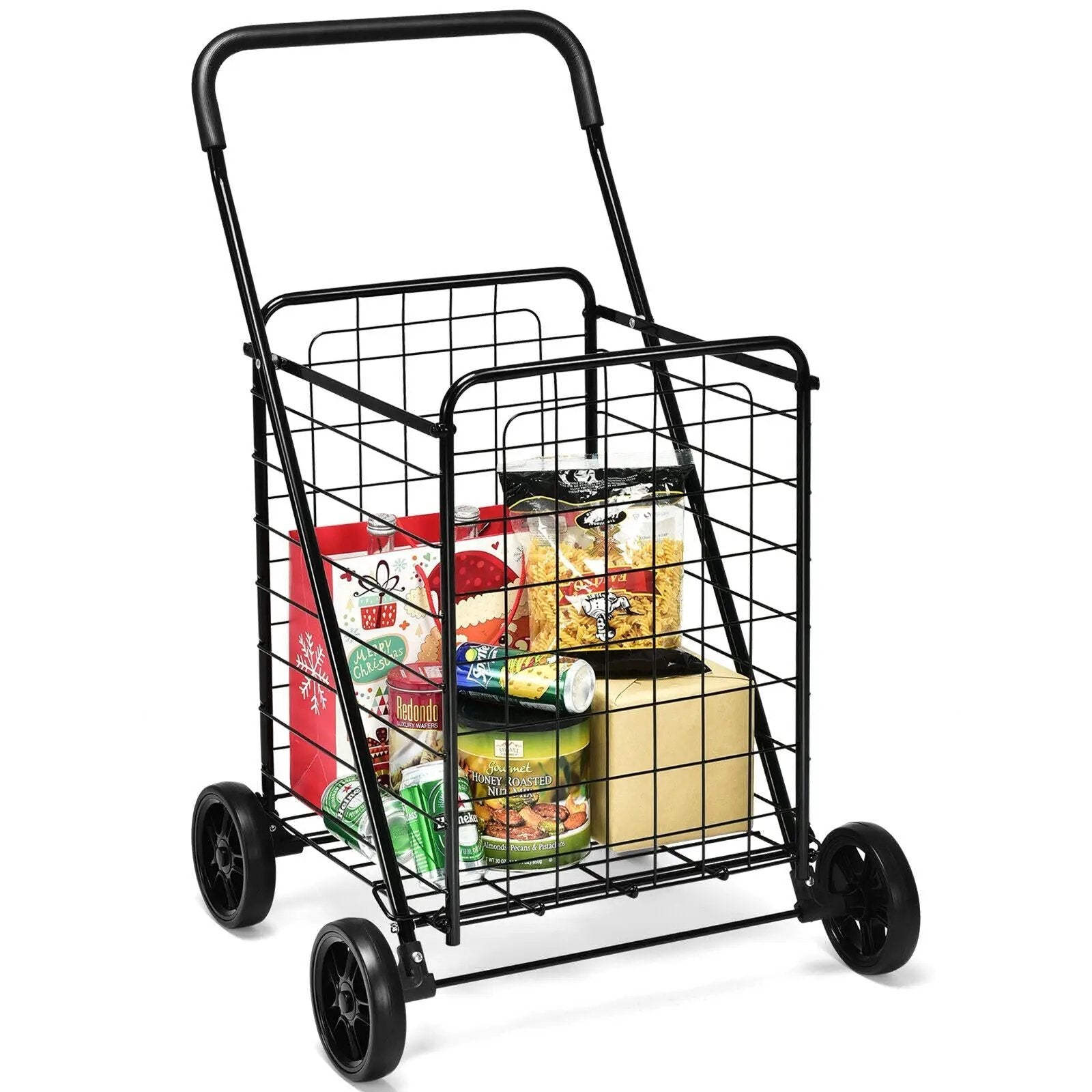 Portable Folding Shopping Cart Utility for Grocery Laundry-Black by DirectDeals