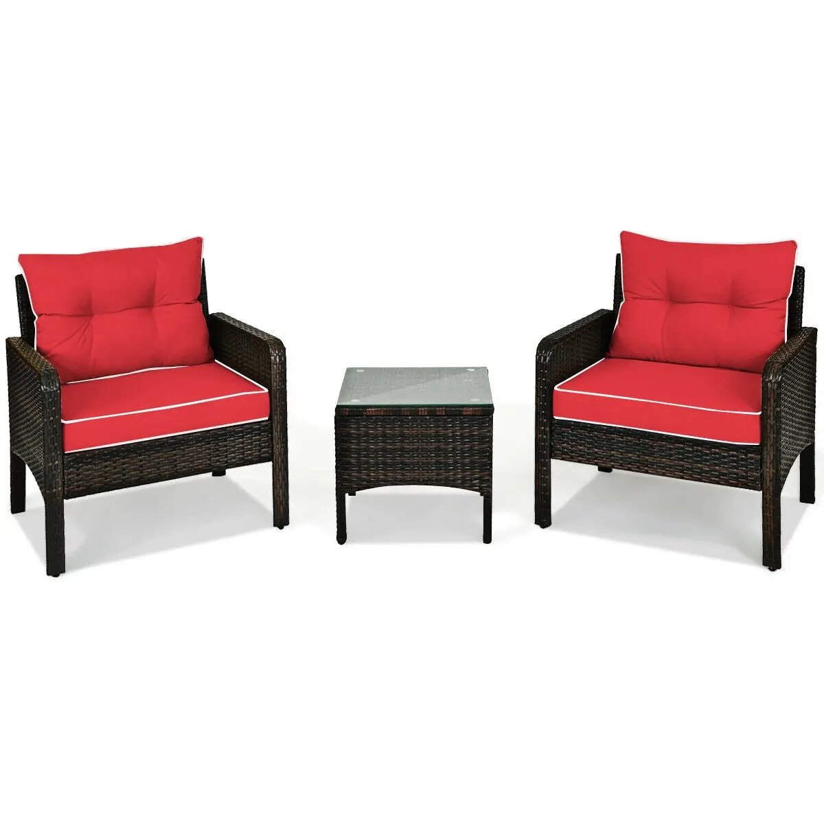 3 Pcs Outdoor Patio Rattan Conversation Set with Seat Cushions-Black by DirectDeals