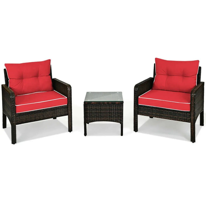3 Pcs Outdoor Patio Rattan Conversation Set with Seat Cushions-Black by DirectDeals