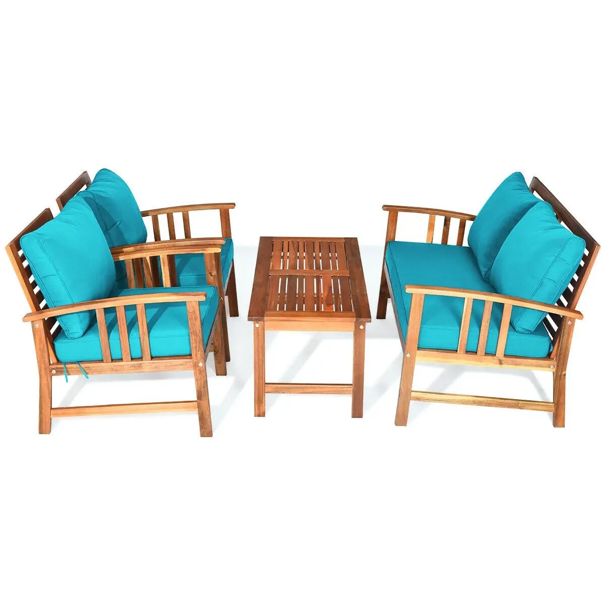 4 Pcs Wooden Patio Furniture Set Table Sofa Chair Cushioned Garden by DirectDeals