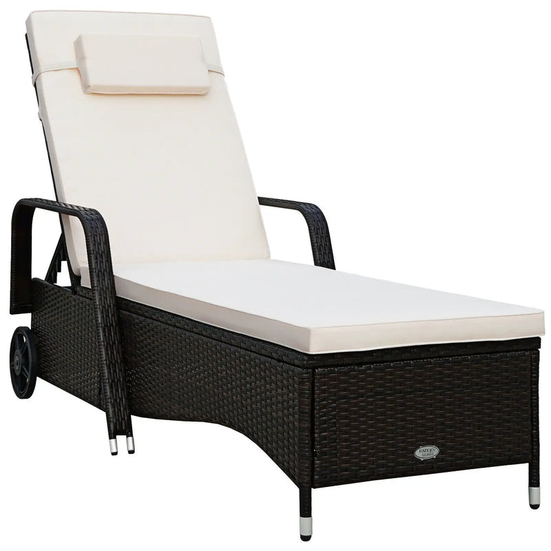 Outdoor Recliner Cushioned Chaise Lounge with Adjustable Backrest by DirectDeals