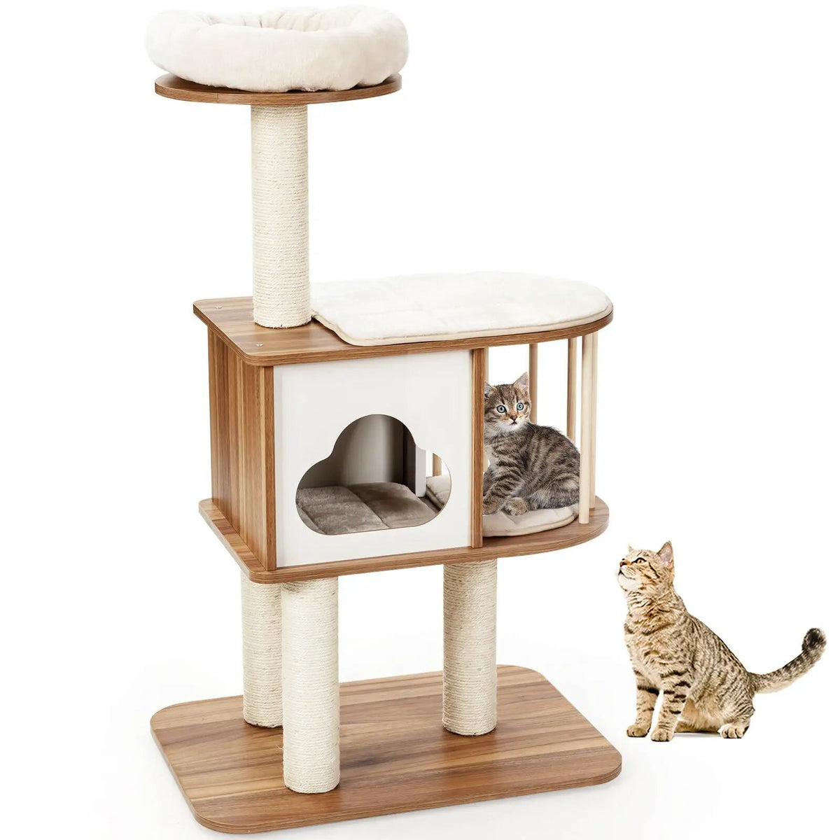 46 Inch Wooden Cat Activity Tree with Platform and Cushions, photo 7 of 9