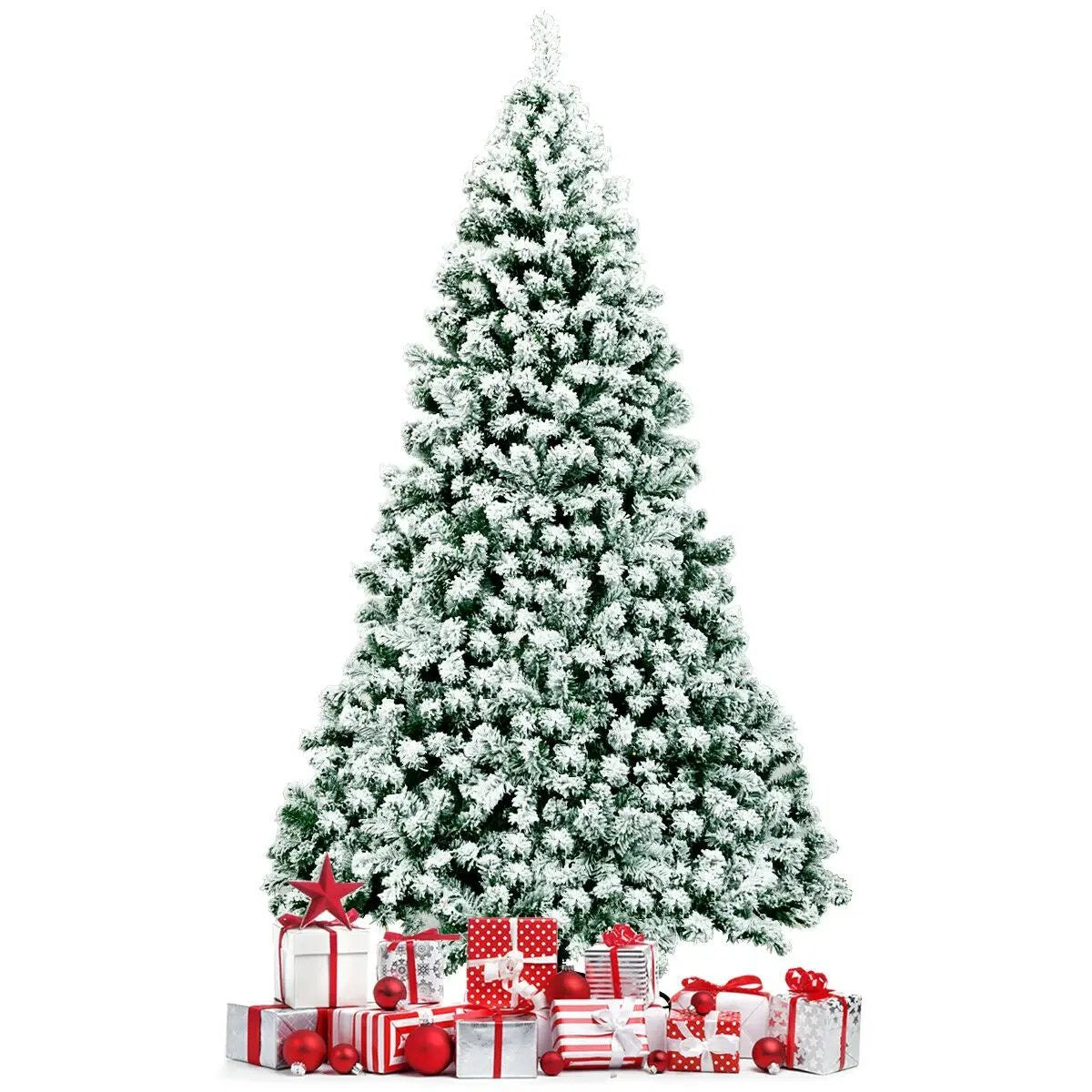 7.5 Feet Pre-Lit Premium Snow Flocked Hinged Artificial Christmas Tree with 550 Lights by DirectDeals
