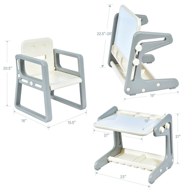2 in 1 Kids Easel Table and Chair Set with Adjustable Art Painting Board by DirectDeals