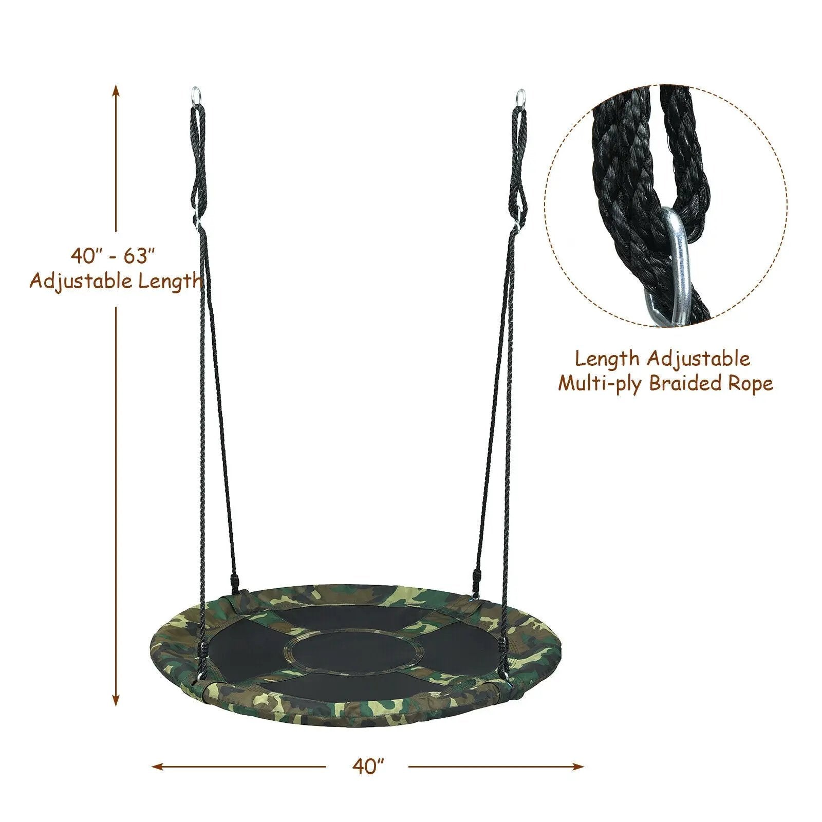40 Inch Flying Saucer Tree Swing Outdoor Play Set with Adjustable Ropes Gift for Kids by DirectDeals