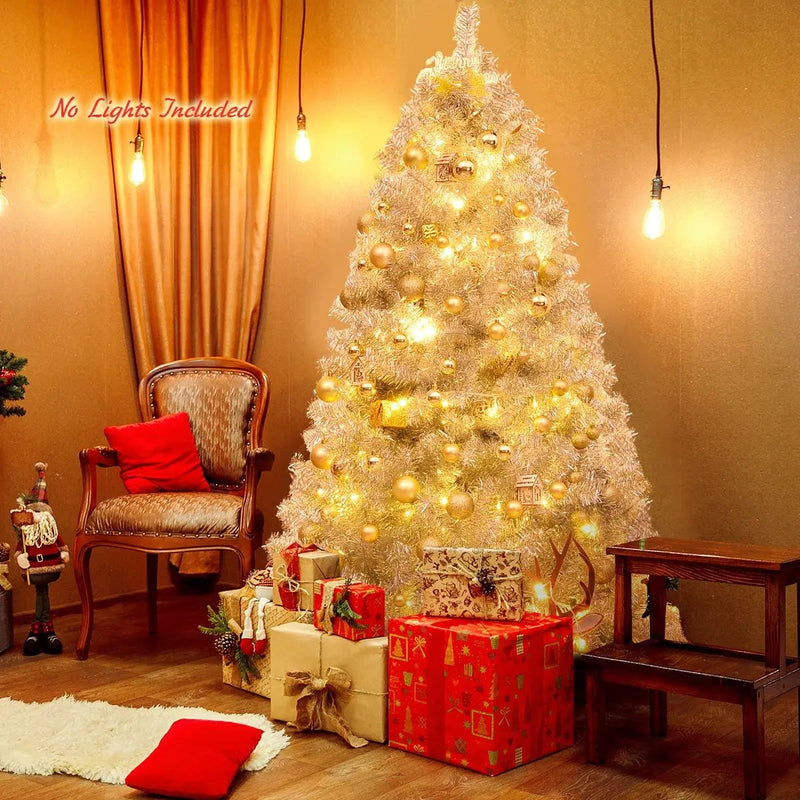 6 Feet Hinged Unlit Artificial Silver Tinsel Christmas Tree with Metal Stand by DirectDeals