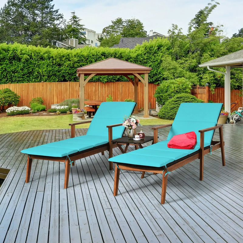 3 Pieces Portable Patio Cushioned Rattan Lounge Chair Set with Folding Table by DirectDeals