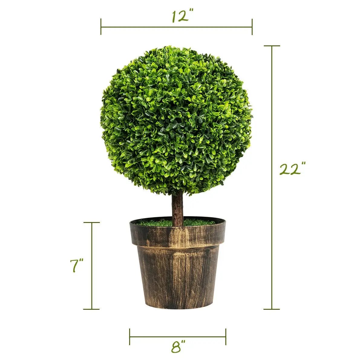 2 Pieces 24 Inch Artificial Boxwood Topiary Ball Tree for House and Office by DirectDeals