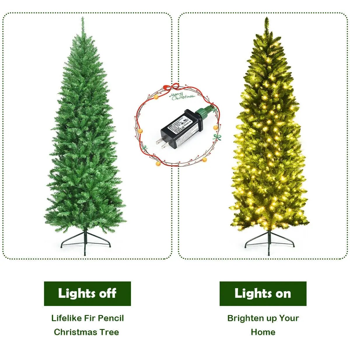 6 Feet PVC Hinged Pre-lit Artificial Fir Pencil Christmas Tree with 150 Lights, photo 14 of 24