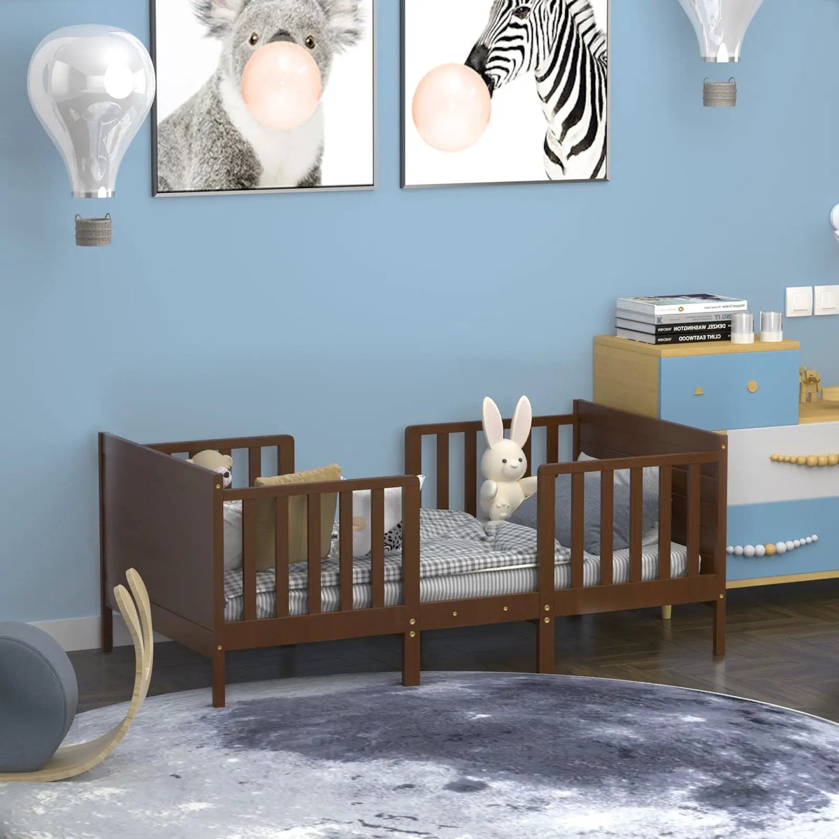 2-in-1 Convertible Kids Wooden Bedroom Furniture with Guardrails, photo 7 of 9