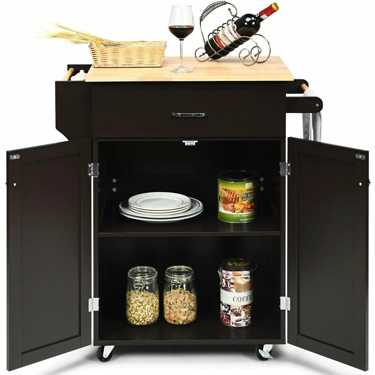 Utility Rolling Storage Cabinet Kitchen Island Cart with Spice Rack, photo 7 of 16