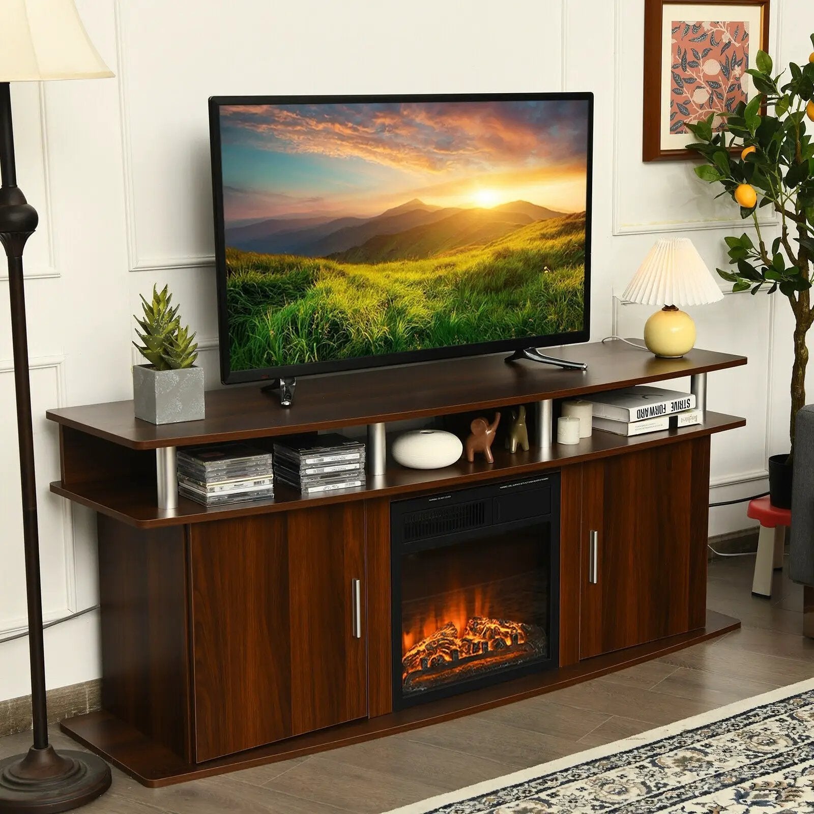 63 Inch TV Entertainment Console Center with 2 Cabinets by DirectDeals