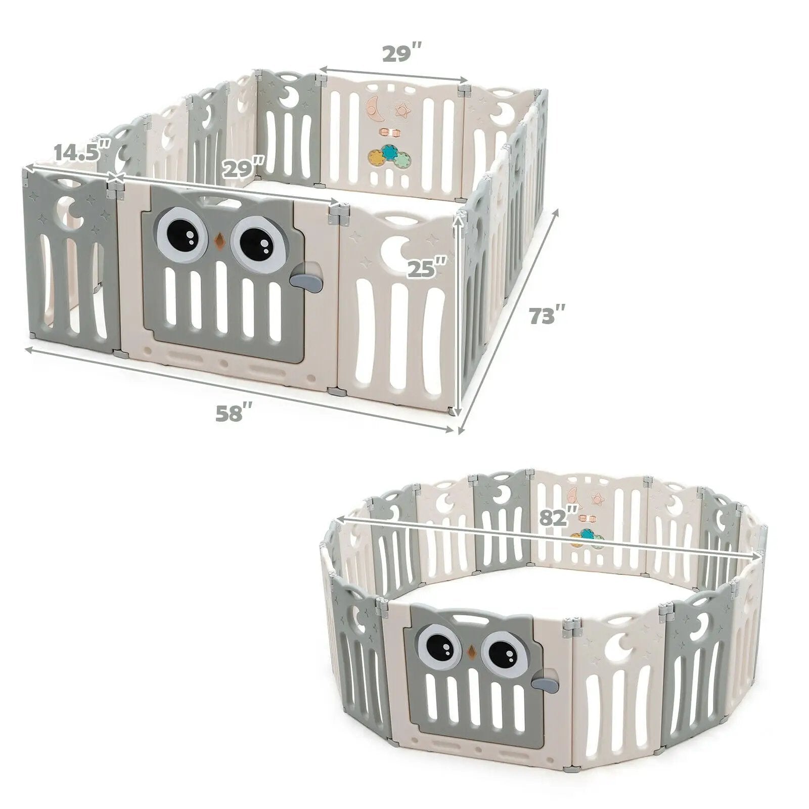16-Panel Baby Activity Center Play Yard with Lock Door -Beige by DirectDeals