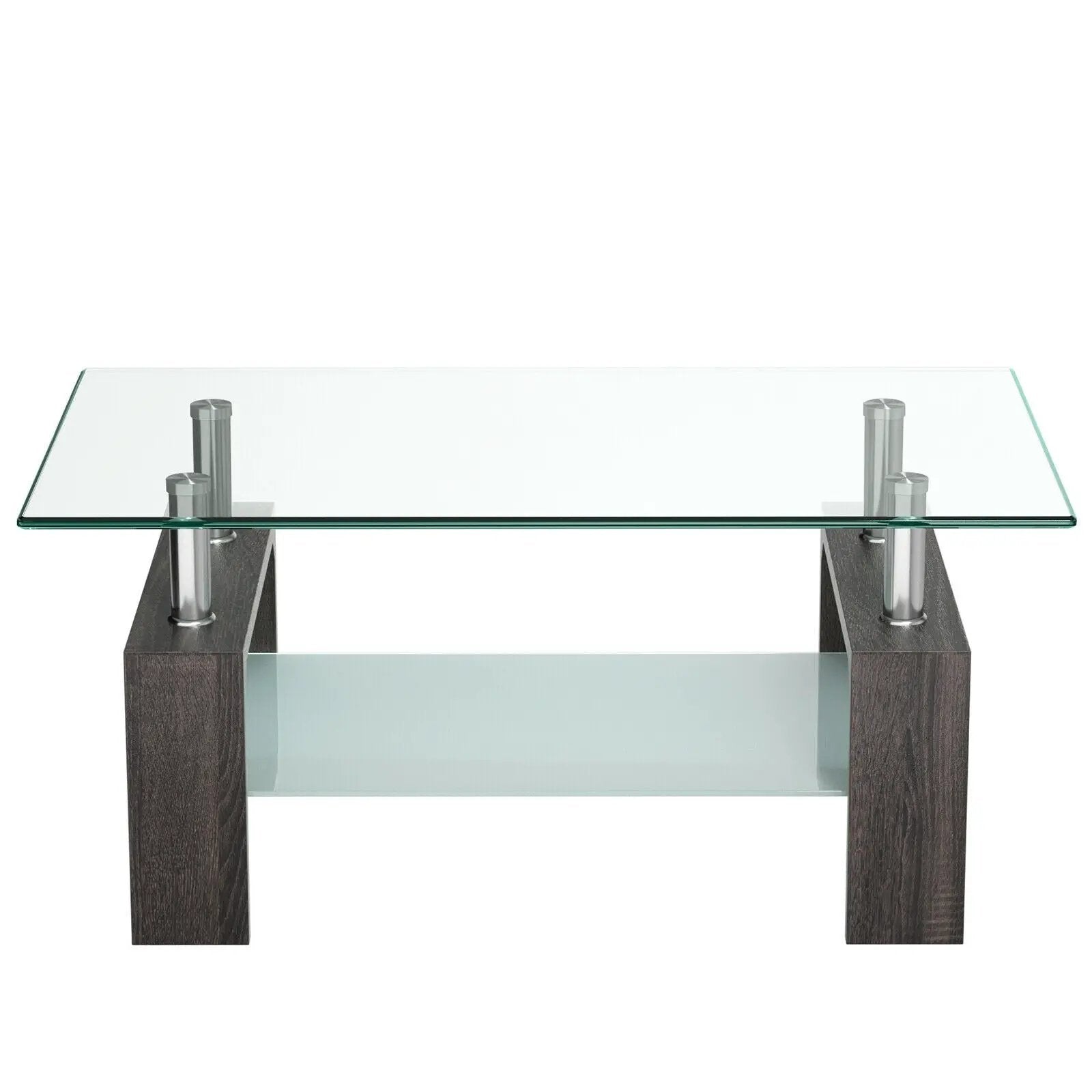 Rectangular Tempered Glass Coffee Table with Shelf by DirectDeals