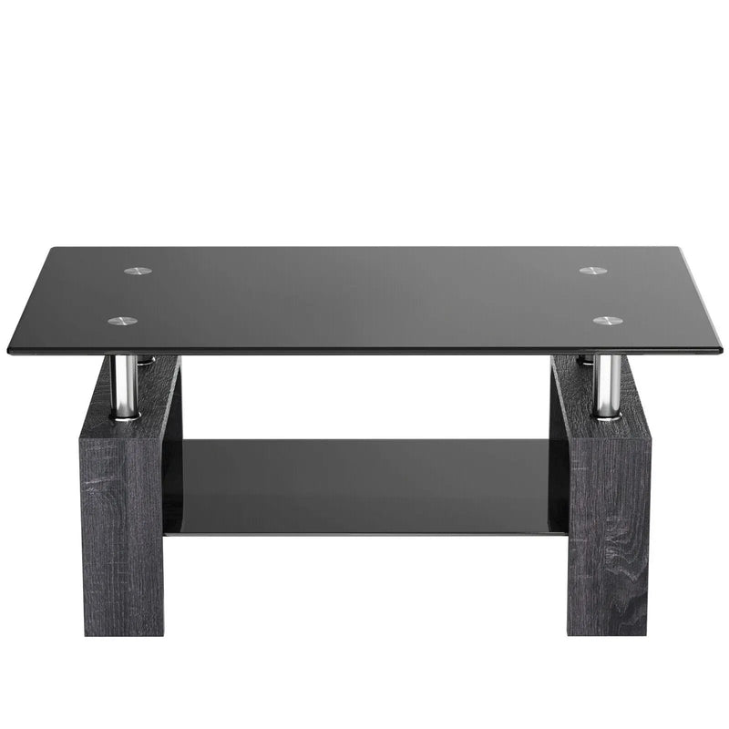 Rectangular Tempered Glass Coffee Table with Shelf by DirectDeals