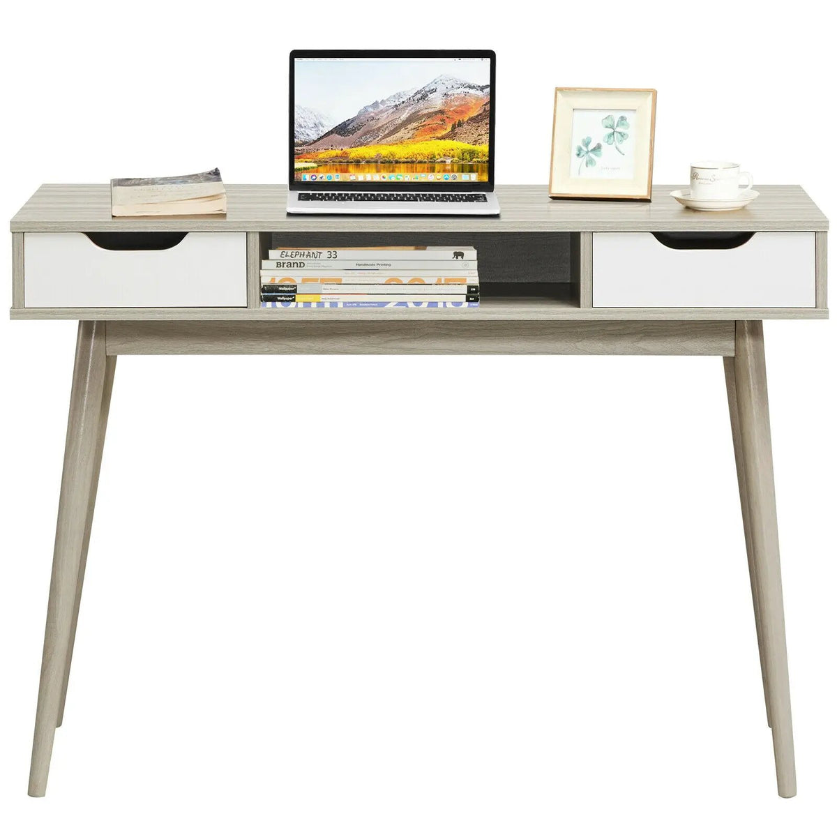 Stylish Computer Desk Workstation with 2 Drawers and Solid Wood Legs, photo 3 of 16