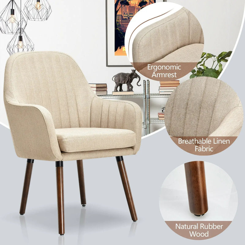 Set of 2 Fabric Upholstered Accent Chairs with Wooden Legs by DirectDeals