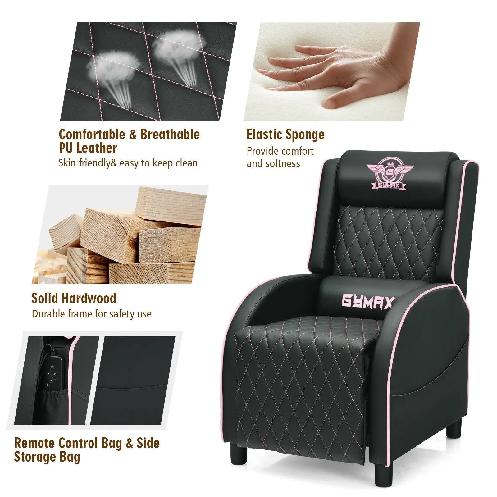 Massage Gaming Recliner Chair with Headrest and Adjustable Backrest for Home Theater by DirectDeals