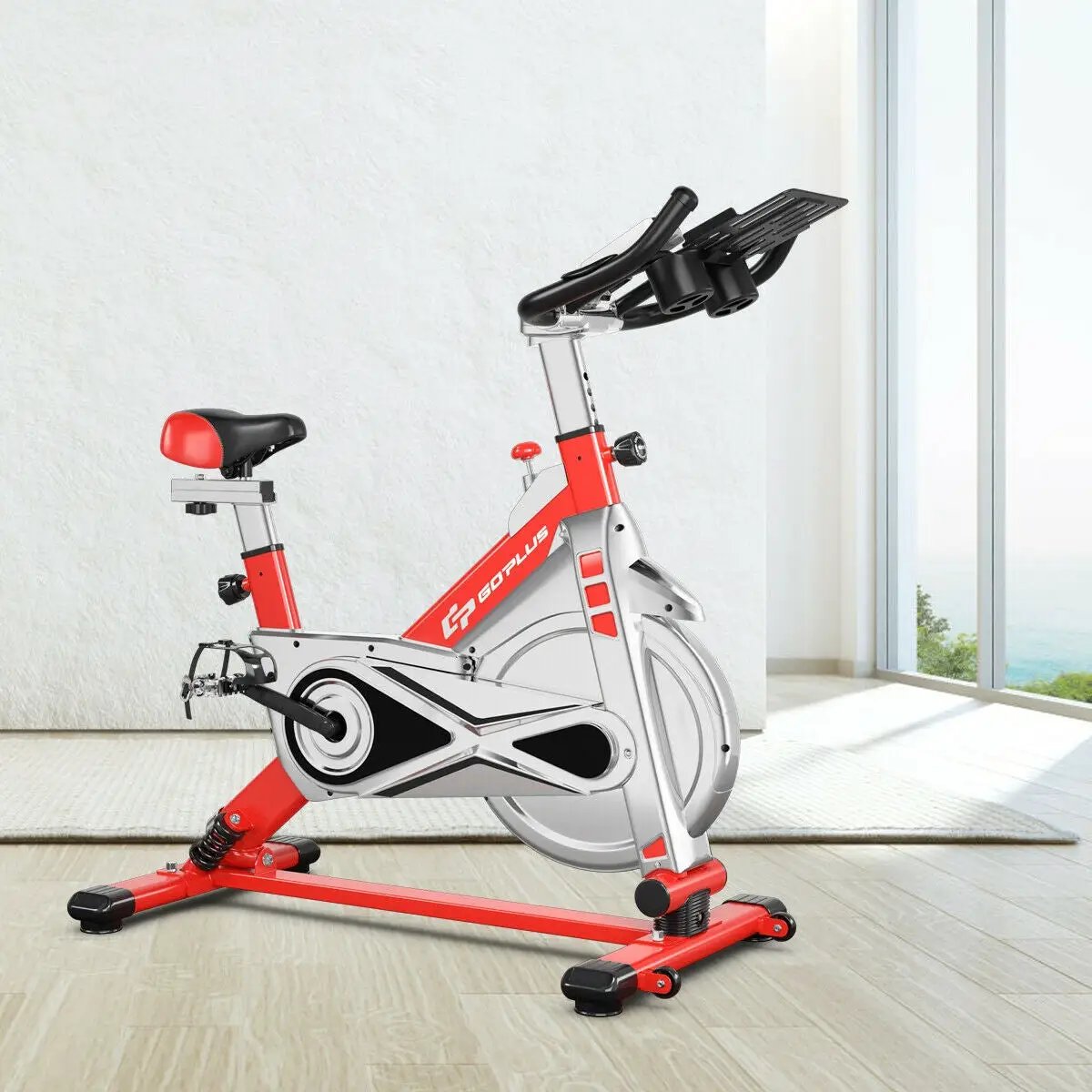 Stationary Silent Belt Adjustable Exercise Bike with Phone Holder and Electronic Display, photo 2 of 16