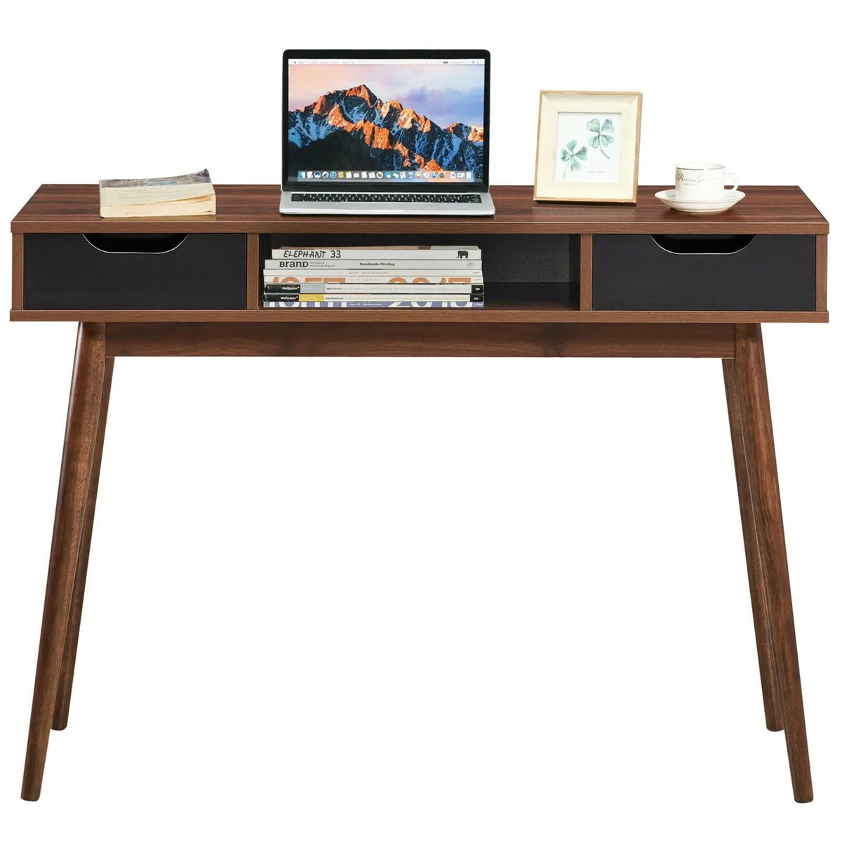 Stylish Computer Desk Workstation with 2 Drawers and Solid Wood Legs, photo 4 of 16