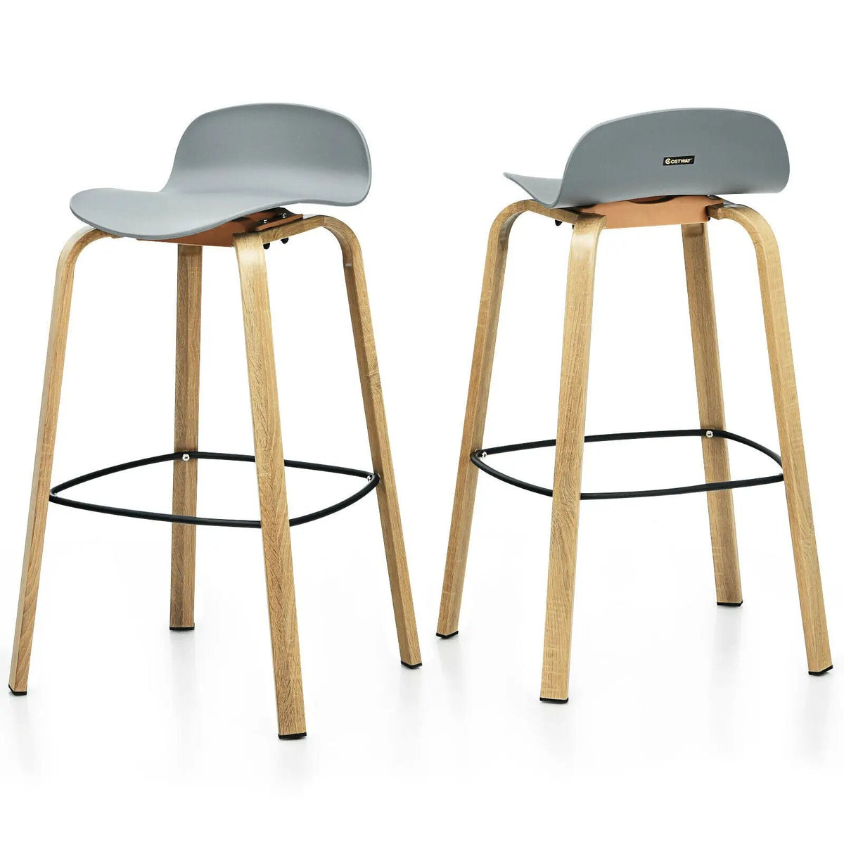 Set of 2 Modern Barstools Pub Chairs with Low Back and Metal Legs, photo 13 of 32
