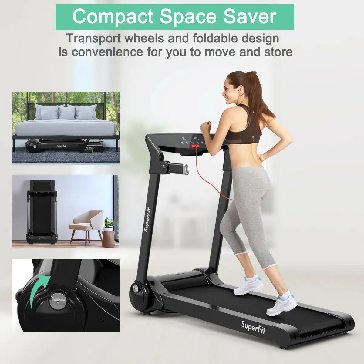 3HP Electric Folding Treadmill with Bluetooth Speaker by DirectDeals