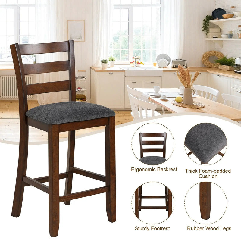 2 Pieces Counter Height Chairs with Fabric Seat and Rubber Wood Legs by DirectDeals