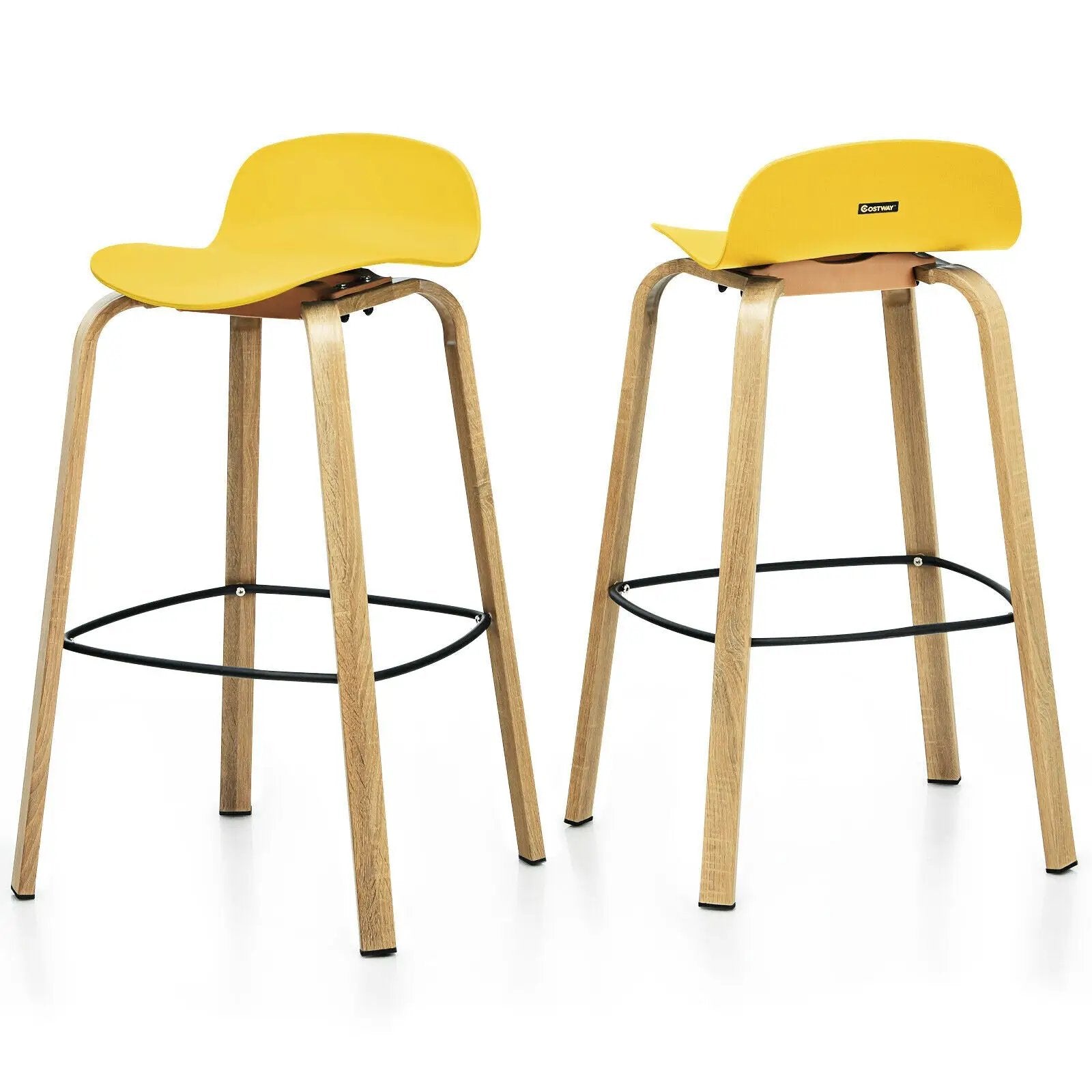 Set of 2 Modern Barstools Pub Chairs with Low Back and Metal Legs by DirectDeals