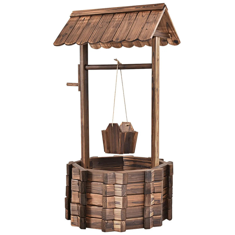 Outdoor Wooden Wishing Well Planter Bucket by DirectDeals