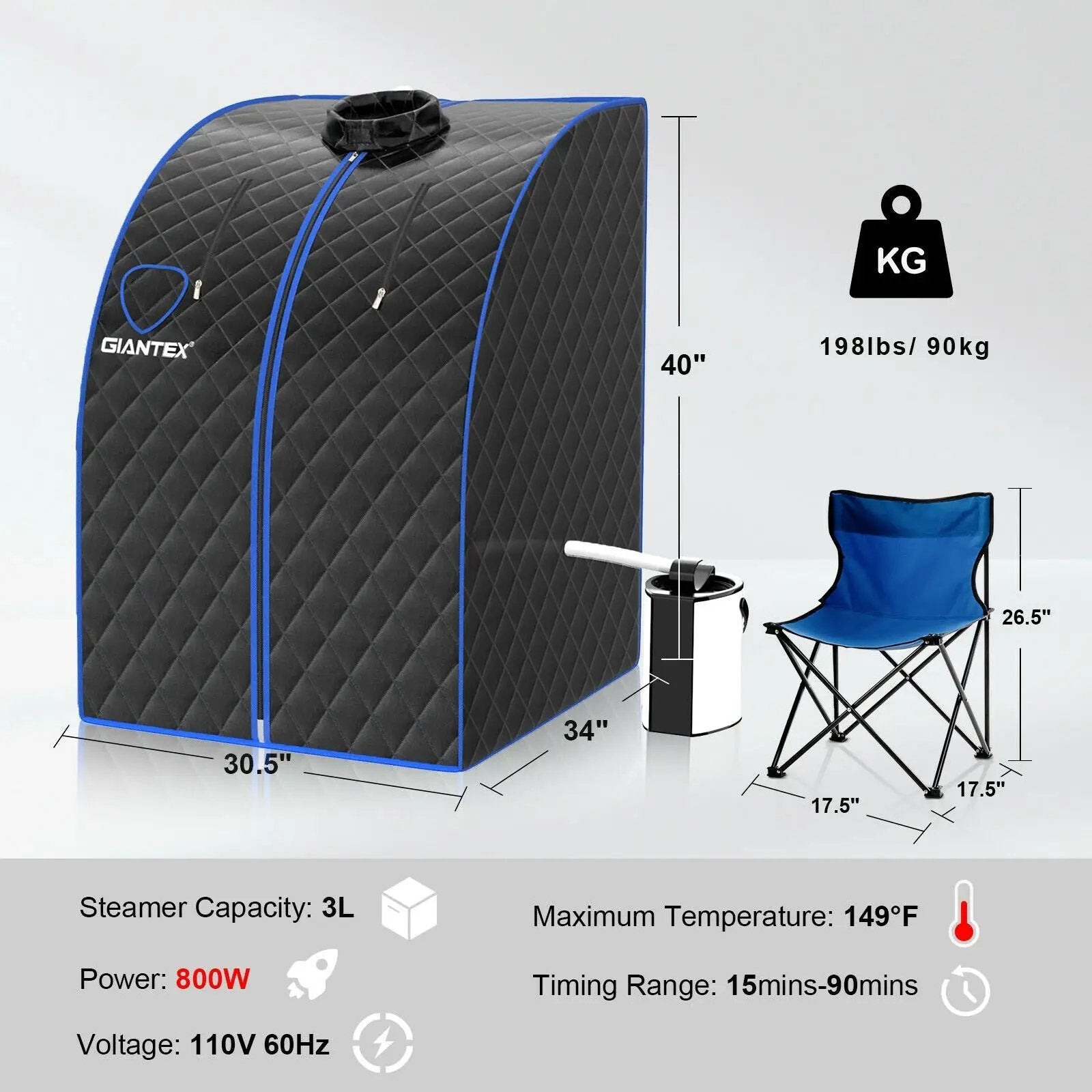 Portable Personal Steam Sauna Spa with 3L Blast-proof Steamer Chair by DirectDeals
